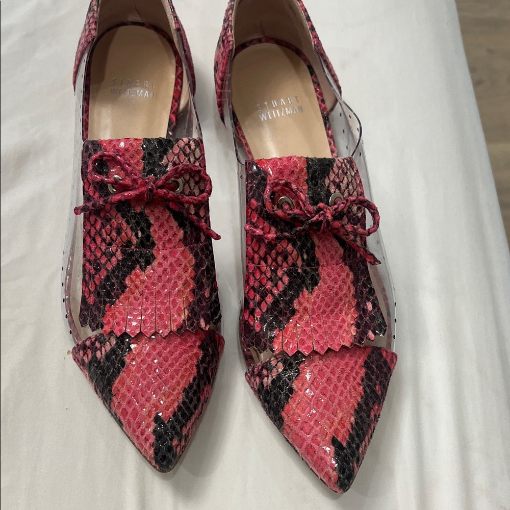 Stuart Weitzman pink and black Snake Print Flats